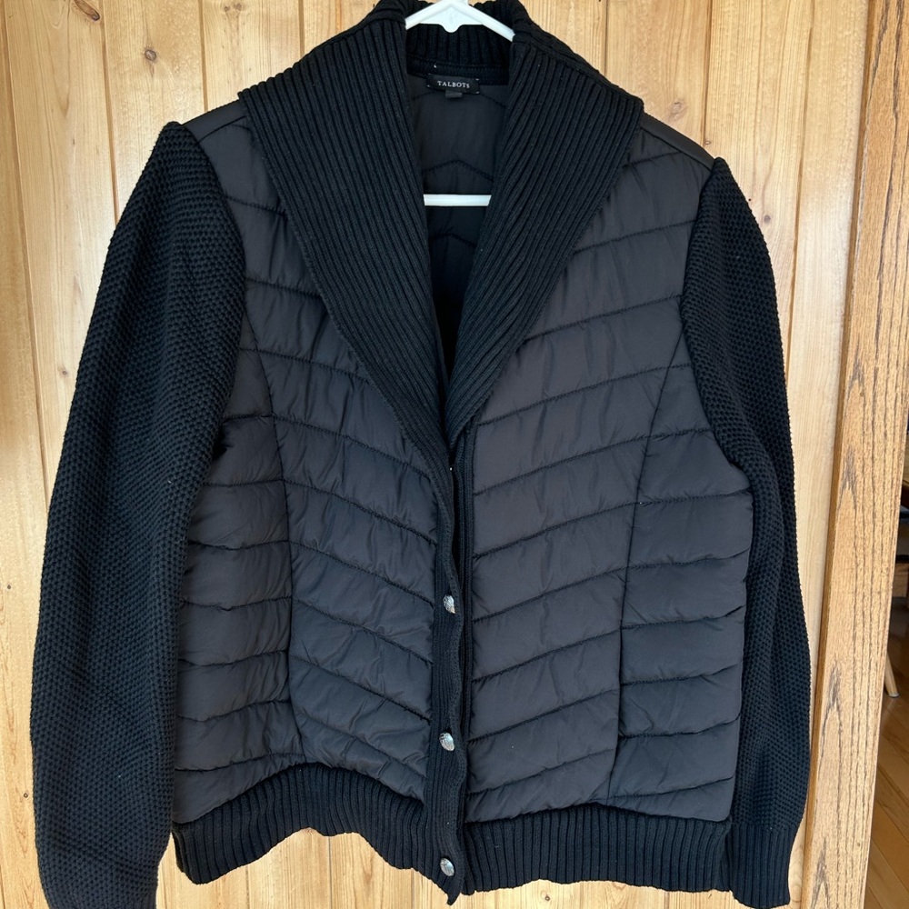 Talbots Woman’s Black Quilted Button up Jacket Size L